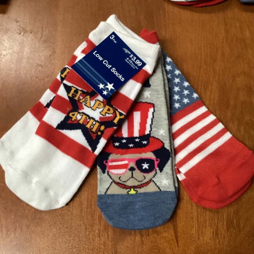9 Pairs 4th of July Low Cut Socks Shoe Size 4-10 for sale